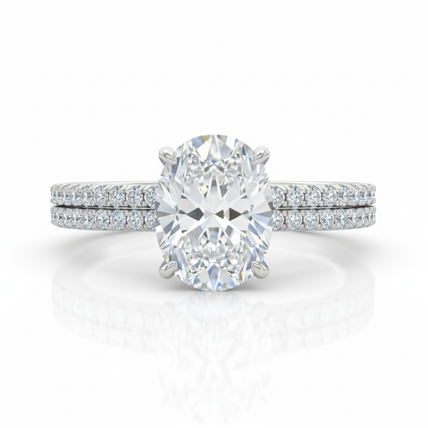 Oval Cut Moissanite Engagement Ring in Shoulder Set Double Pave Setting