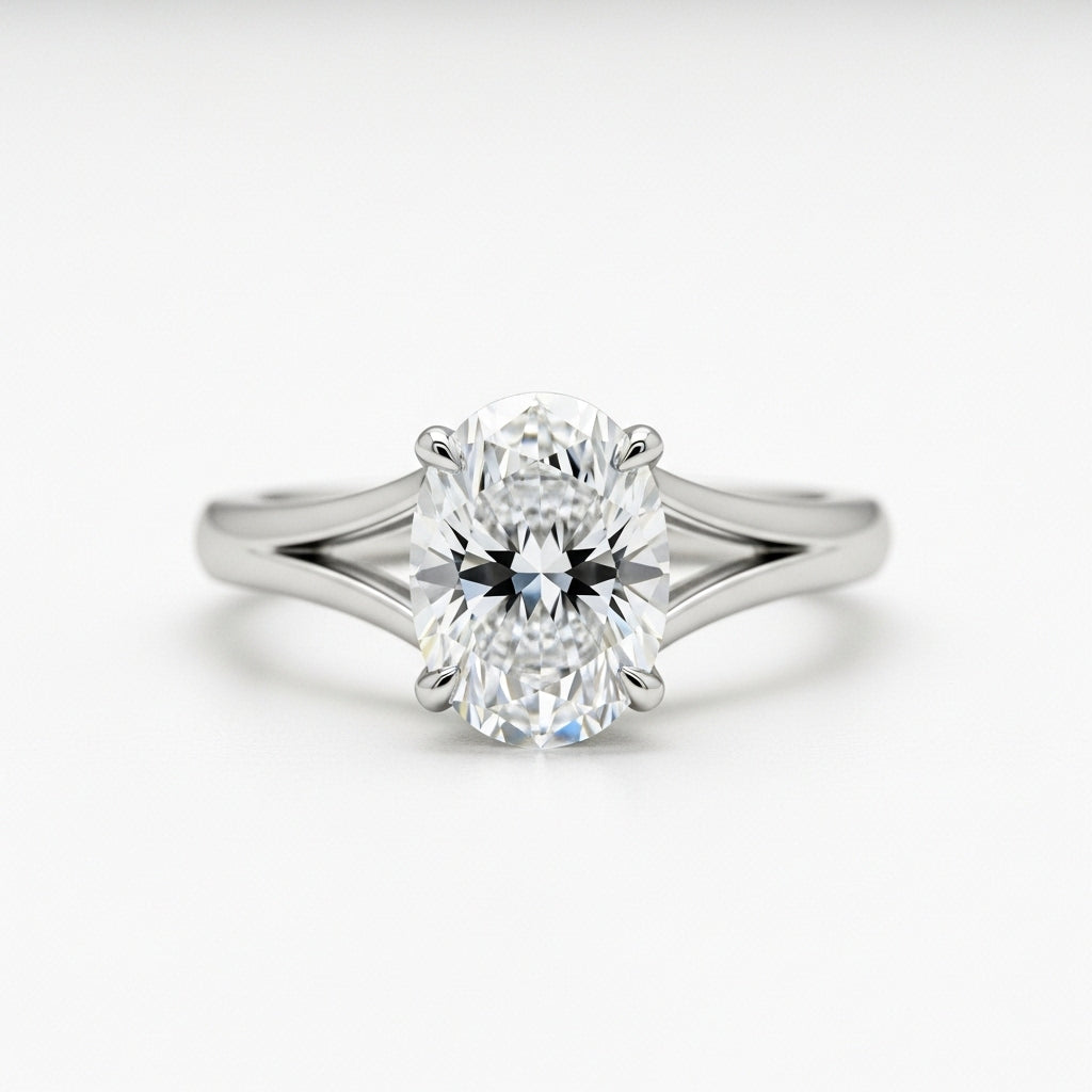 Oval Cut Moissanite Engagement Ring, Split Shank Prong Setting