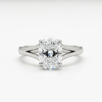 Oval Cut Moissanite Engagement Ring, Split Shank Prong Setting