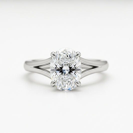 Oval Cut Moissanite Engagement Ring, Split Shank Prong Setting