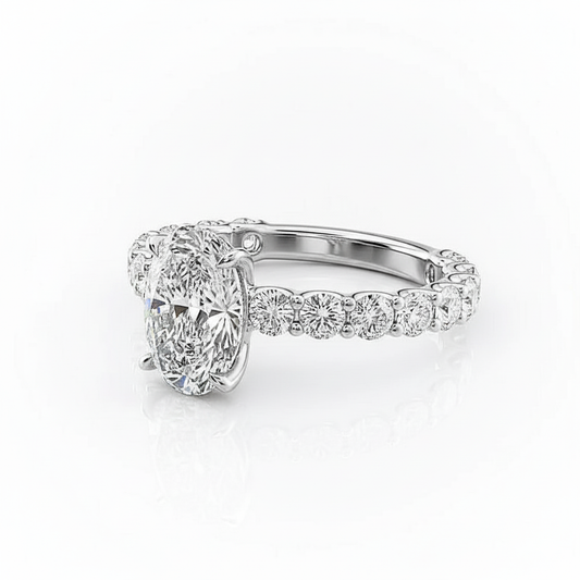 Oval Cut Moissanite Engagement Ring, Stone Set Shoulders With Hidden Halao