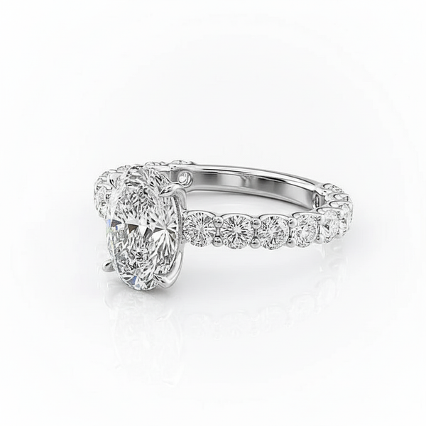 Oval Cut Moissanite Engagement Ring, Stone Set Shoulders With Hidden Halao