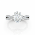 Oval Cut Moissanite Engagement Ring, Twisted Band with Hidden Halo