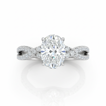 Oval Cut Moissanite Engagement Ring, Twisted Band with Hidden Halo