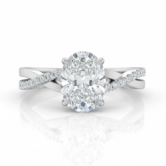 Oval Cut Moissanite Engagement Ring, Twisted Shoulder Set 