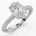 Oval Cut Moissanite Engagement Ring with Hidden Halo and Double Pave Band