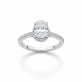 Oval Cut Moissanite Engagement Ring with Hidden Halo and Half Pave Band