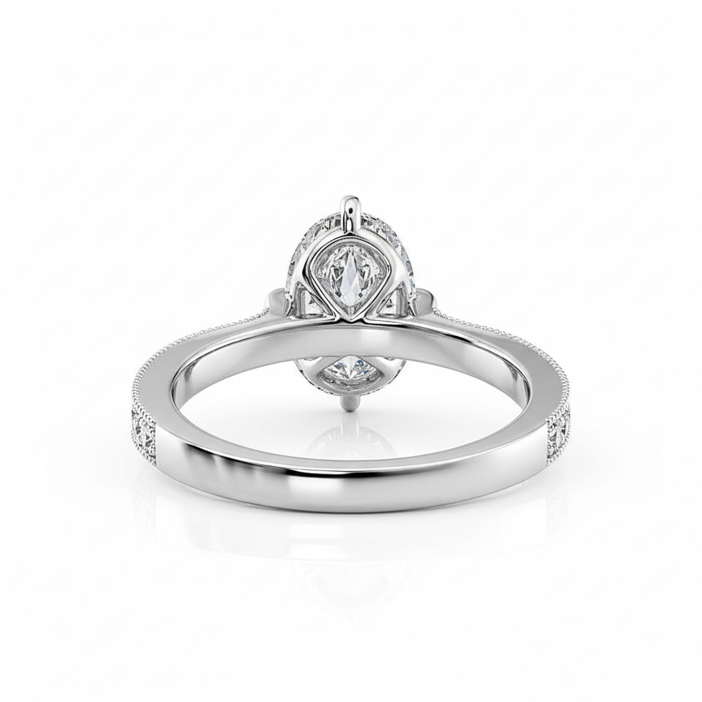 Oval Cut Moissanite Engagement Ring With Shoulder Set Milgrain Edge