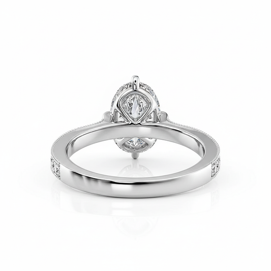 Oval Cut Moissanite Engagement Ring With Shoulder Set Milgrain Edge