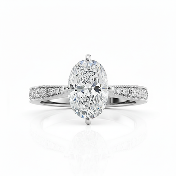 Oval Cut Moissanite Engagement Ring With Shoulder Set Milgrain Edge