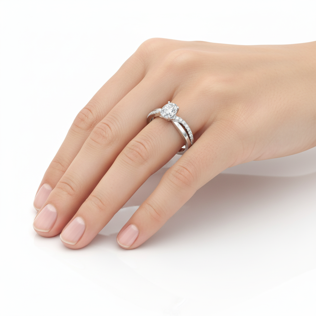 Oval Cut Moissanite Engagement Ring with Twisted Pave Band