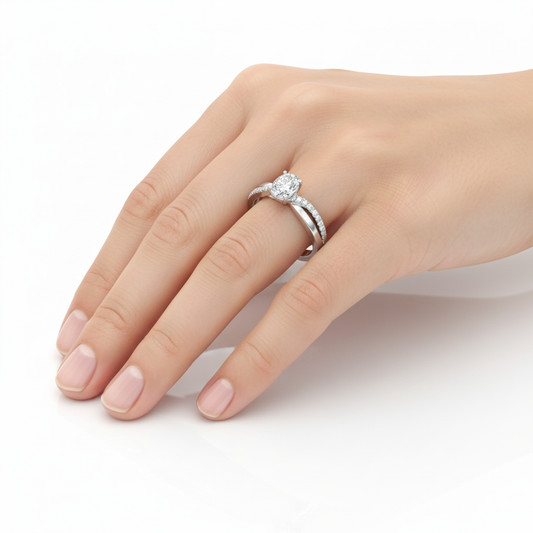 Oval Cut Moissanite Engagement Ring with Twisted Pave Band