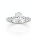 Oval Cut Moissanite Solitaire Engagement Ring with Pave Set Shoulders