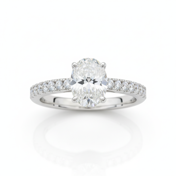 Oval Cut Moissanite Solitaire Engagement Ring with Pave Set Shoulders