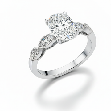 Oval Cut Shoulder Set Moissanite Engagement Ring, Pear Side Stones 