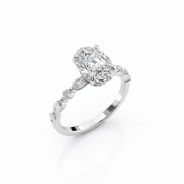 Oval Moissanite Engagement Ring with Mixed Stone Shoulder Detail