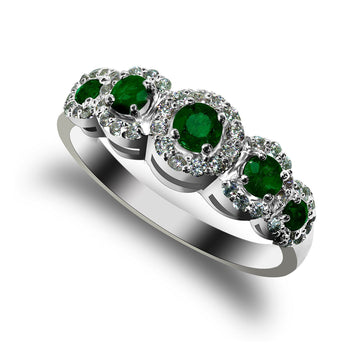 Natural Emerald and Moissanite Burst Halo Ring